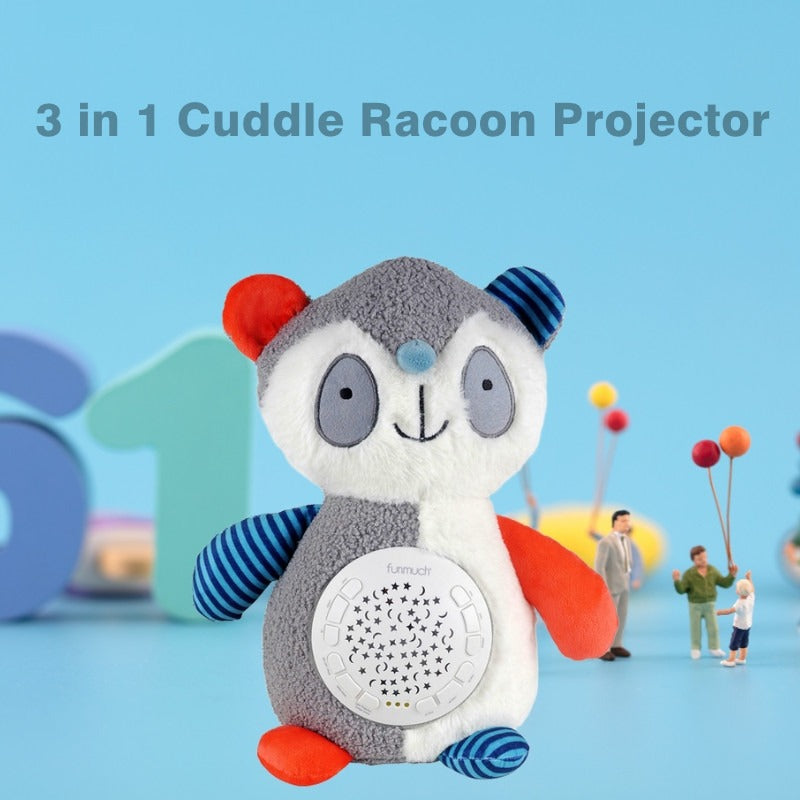 3 IN 1 CUDDLE RACCOON PROJECTOR TOY WASHABLE